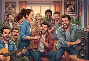 b) Tarde de risas con amigos y música a todo volumen.​