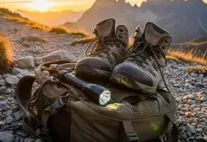 a) Botas de trekking y linterna.​