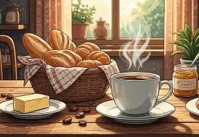 d) Café recién hecho y pan caliente.​