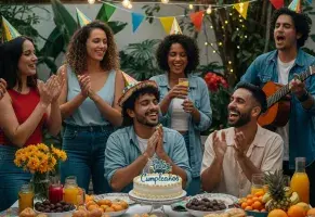 c) Risas, música, amigos