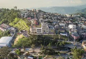 b) Fresco con montañas