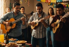 d) Guitarra y tiples sonando en una fonda