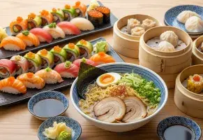 a) Comida oriental: sushi, ramen, dim sum.​